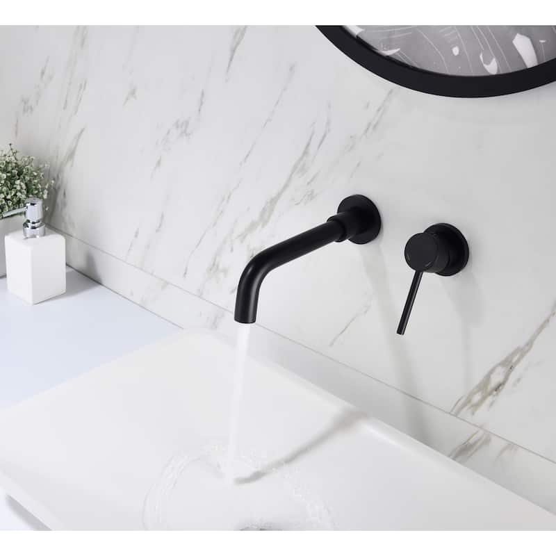 Wall Mounted Single Handle Bathroom Sink Faucet with Pop-Up Drain (No Overflow)