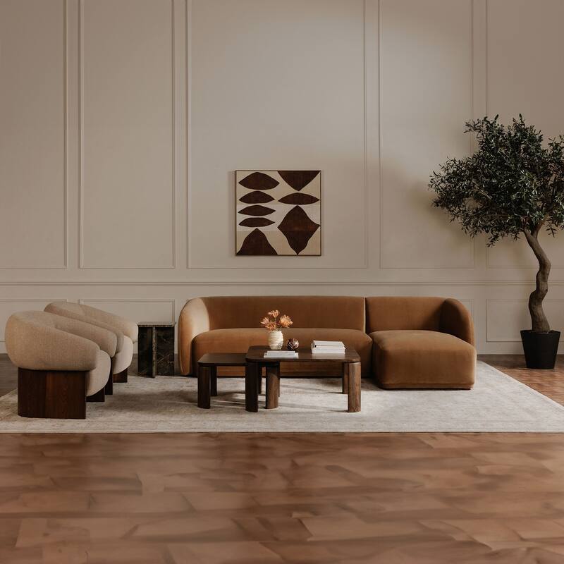 NADAAL STUDIOS Sylvessa Nesting Coffee Tables, Solid Mango Wood, Rounded Square Shape, Brown