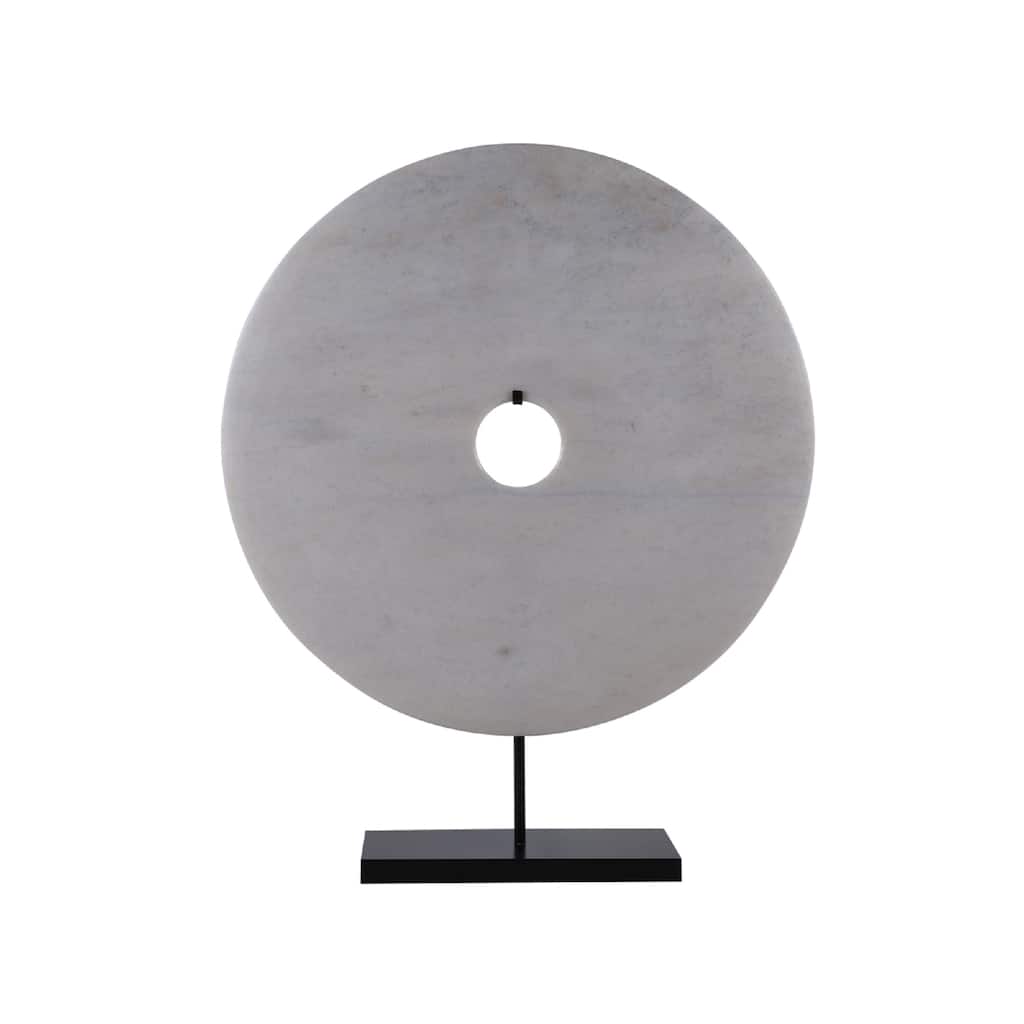 Artissance 24"W White Marble Jade Disk Statue With Base - N/A