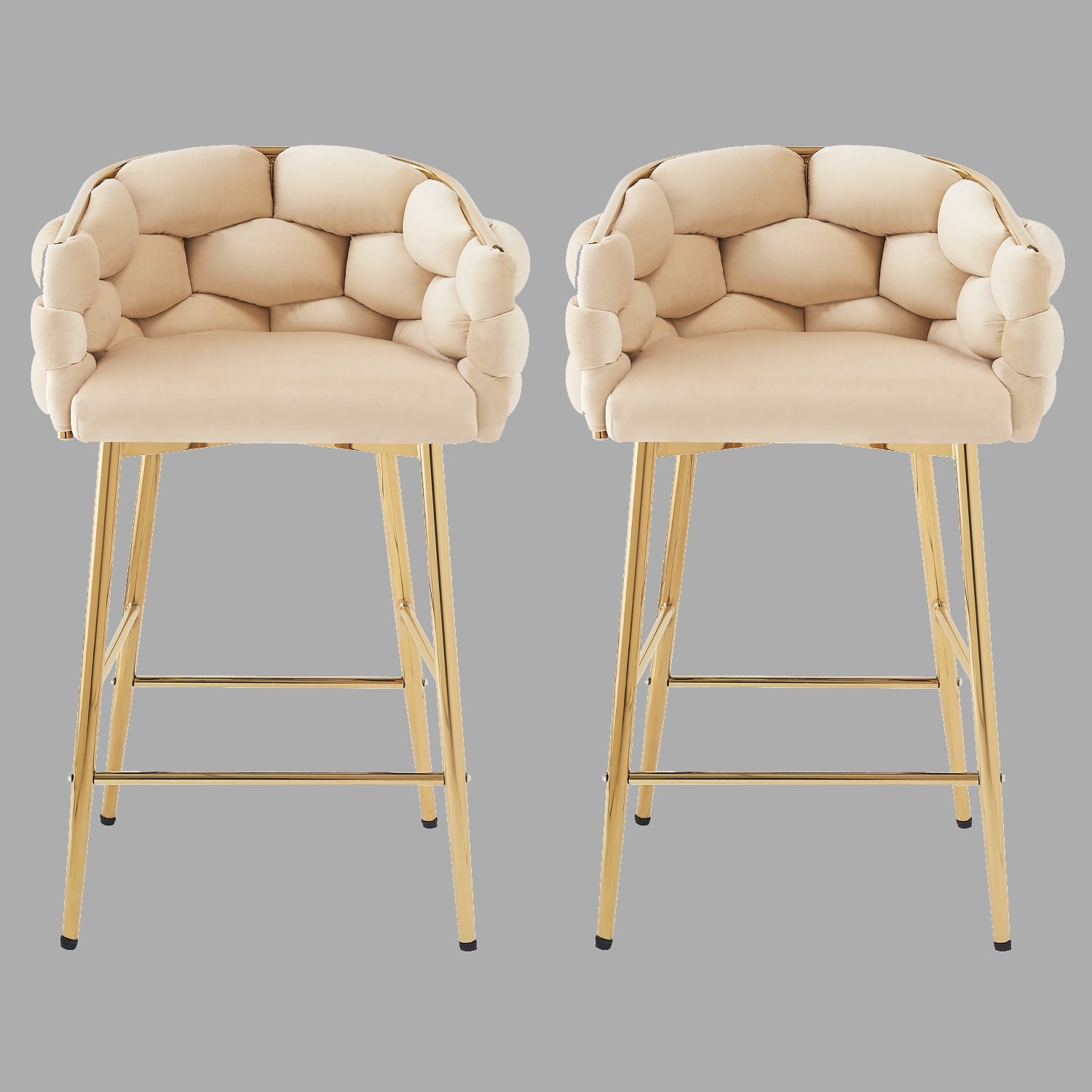 Modern 28" Counter Stools Set of 2, Dark Blue Velvet Upholstery with Iron Frame, Comfortable Back and Cushion