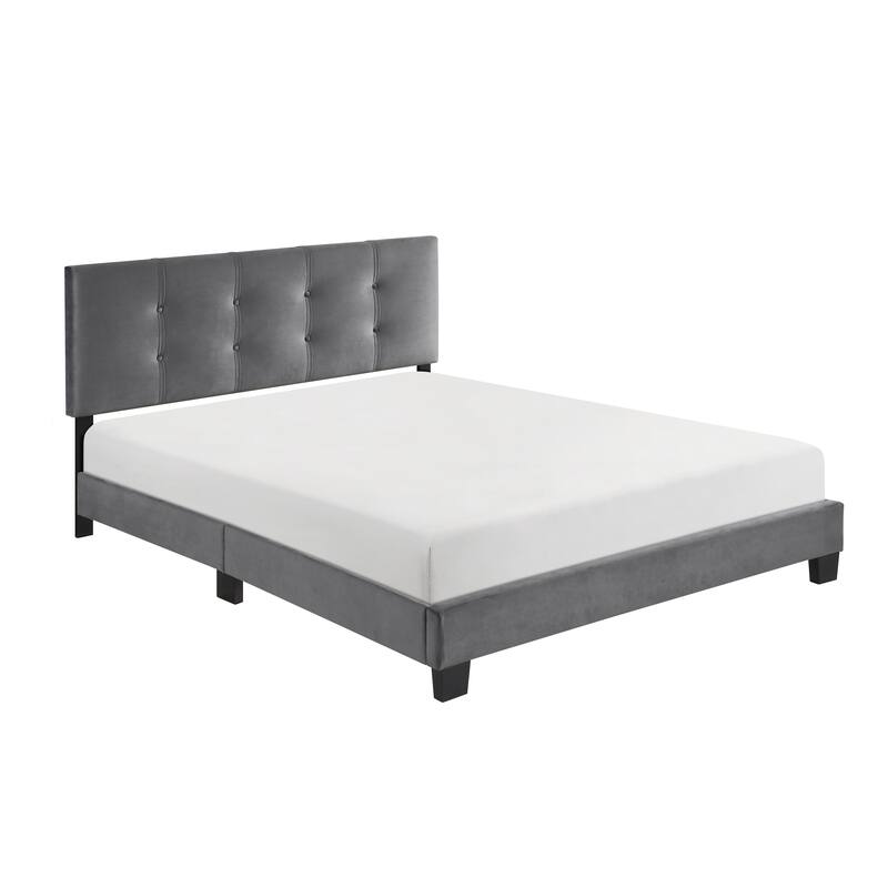 Dark Gray Upholstered Solidwood Platform Bed 1pc - Queen
