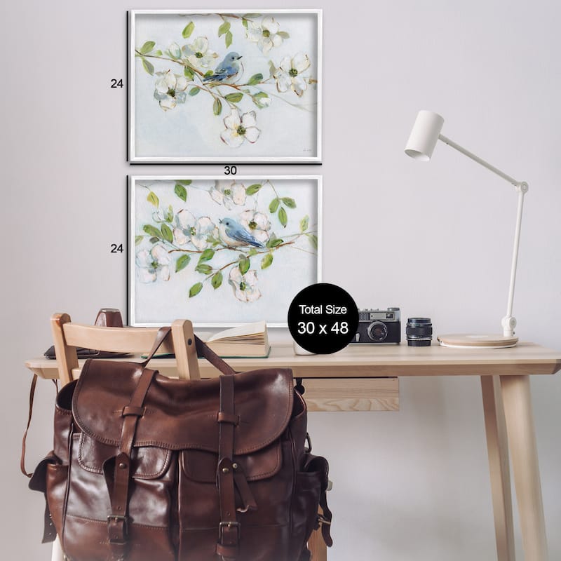 Stupell Perched Bluebirds on Branch Framed Giclee Art Design By Sally Swatland (Set of 2)
