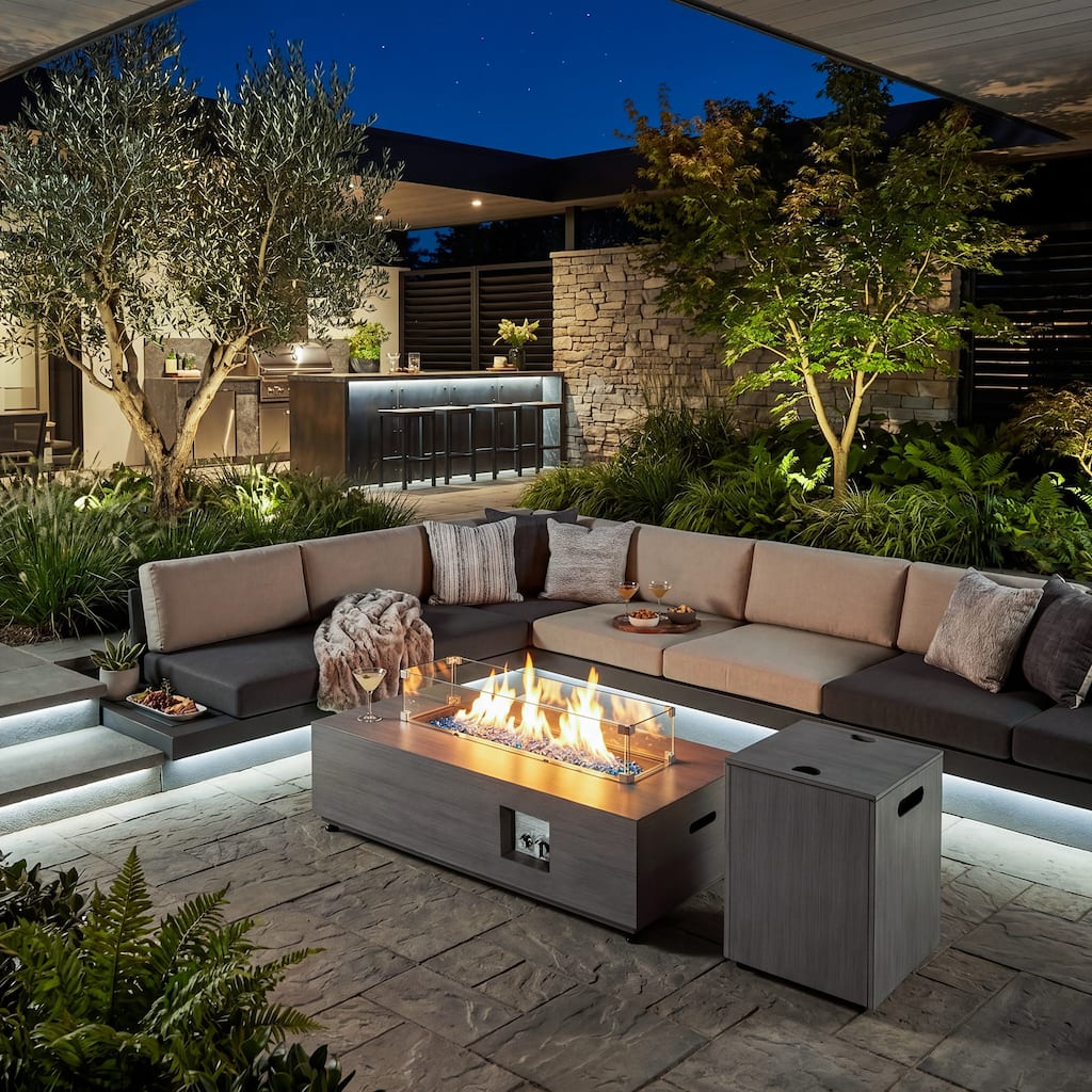 Nuu Garden 42.9" Outdoor Propane Gas Fire Pit Table with Hidden Tank Table