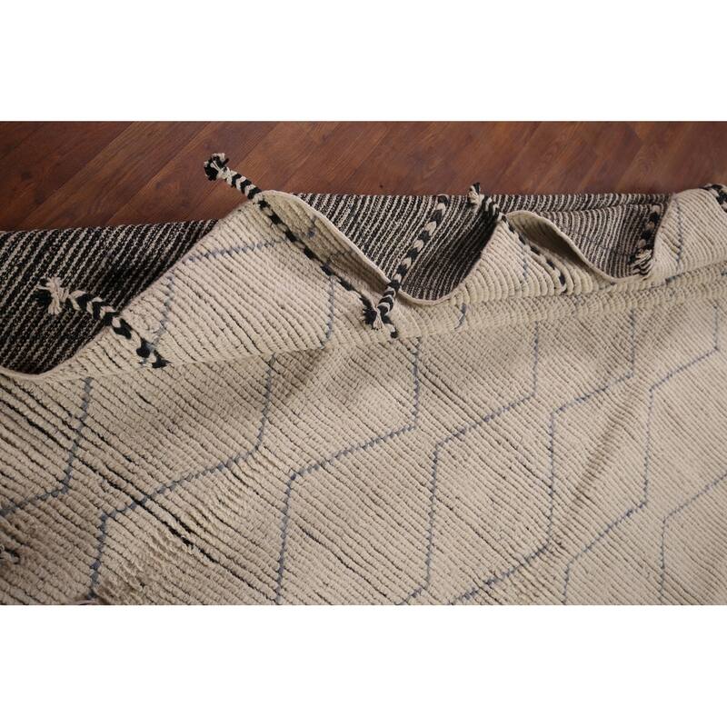 All-Over Ivory Moroccan Oriental Area Rug Handmade Wool Carpet - 8'8"x 12'11"