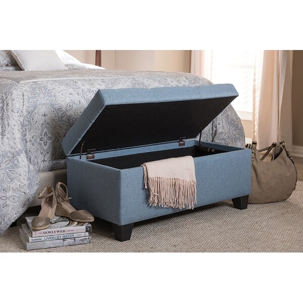 Elias Light Blue Fabric Upholstered Storage Ottoman