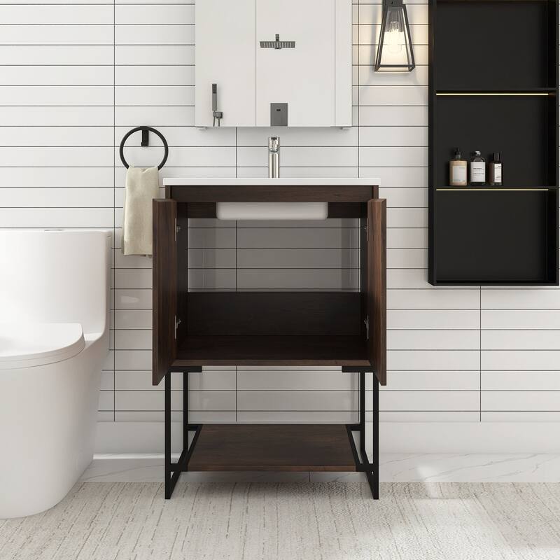 24-inch Freestanding Bath Vanity with White Cultured Mable Top