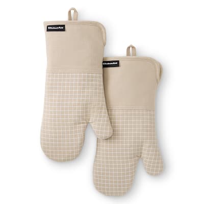 KITCHENAID Gourmet Series Gridlines Oven Mitts 2-Pack Set, Heat Resistant up to 600°F, Soft Silicone Grip, Magnetic Cuff