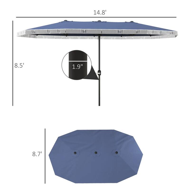 Large Double Rectangle Patio Umbrella with Crank Lift and UV Protection Steel Pole Fringe