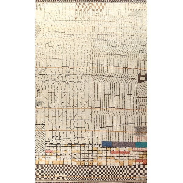 slide 1 of 17, Modern Moroccan Large Living Room Area Rug Hand-knotted Wool Carpet - 11'10" x 18'11"