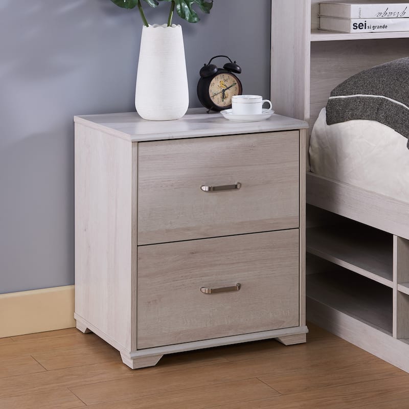 DH BASIC Transitional 2-Drawer Nightstand with Bar Pulls by Denhour