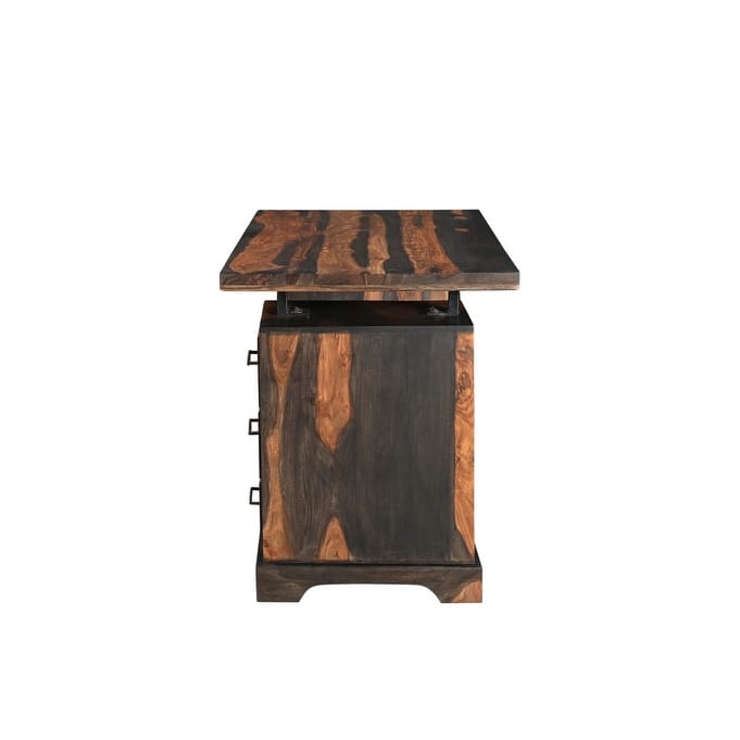 HomeRoots 54" Brown Live Edge Solid Wood Writing Desk With Three Drawers
