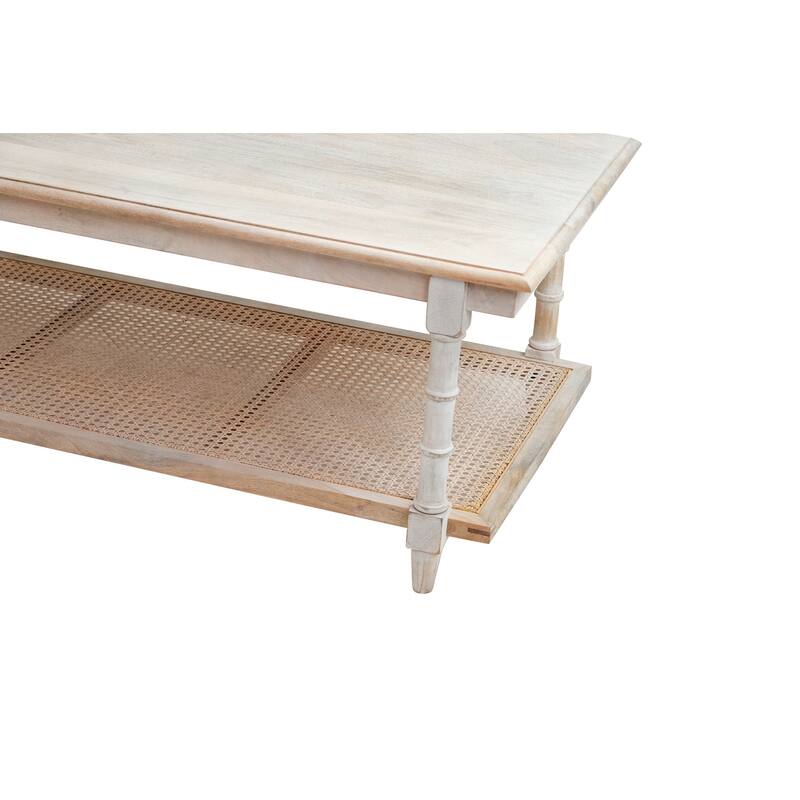 Carolina Living Chesterfield Wood & Cane Coffee Table - Whitewash