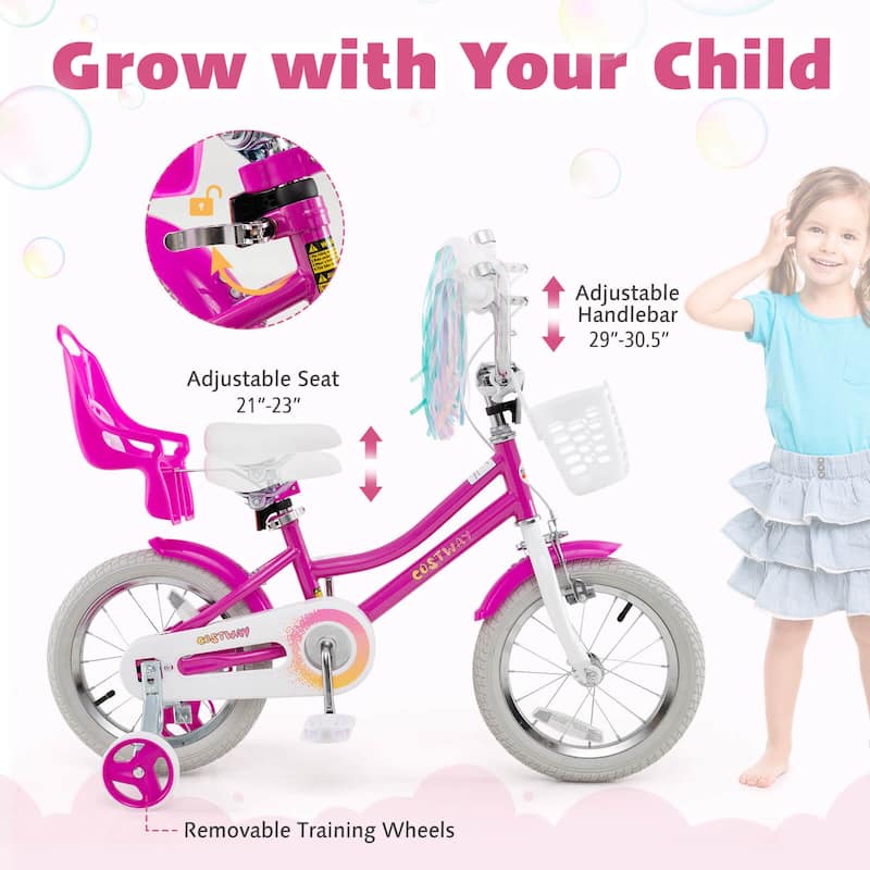 Costway 16" Kids Bicycle with Basket Doll Seat Colorful Streamers - See Details