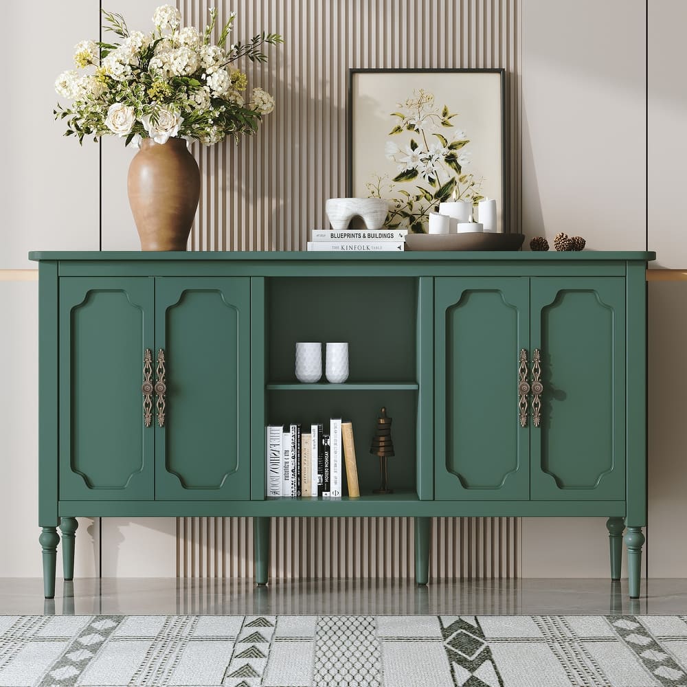 59-in Vintage four-door cabinet with open shelves