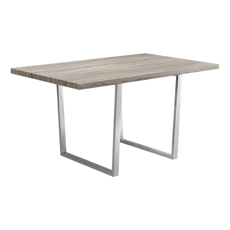 HomeRoots 59" Taupe And Silver Solid Wood And Metal Sled Base Dining Table - 59.00 in. x 30.25 in. x 35.50 in.