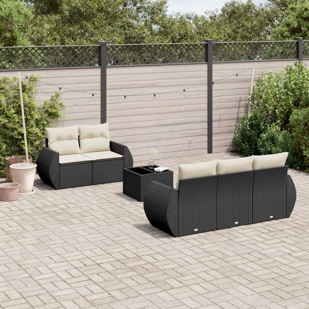 vidaXL Patio Sofa Set with Cushions Outdoor Furniture 6 Piece Poly Rattan - 24.4 x 27.6 x 27.2