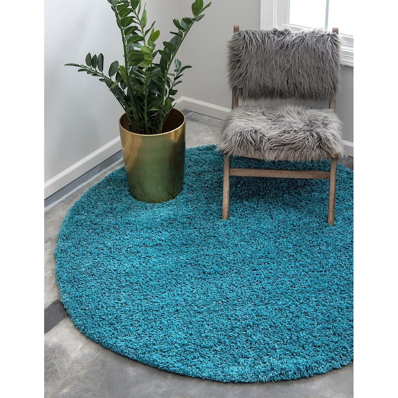 Shag Laurian Collection Area Rug - Deep Aqua Blue - 8'2" Round
