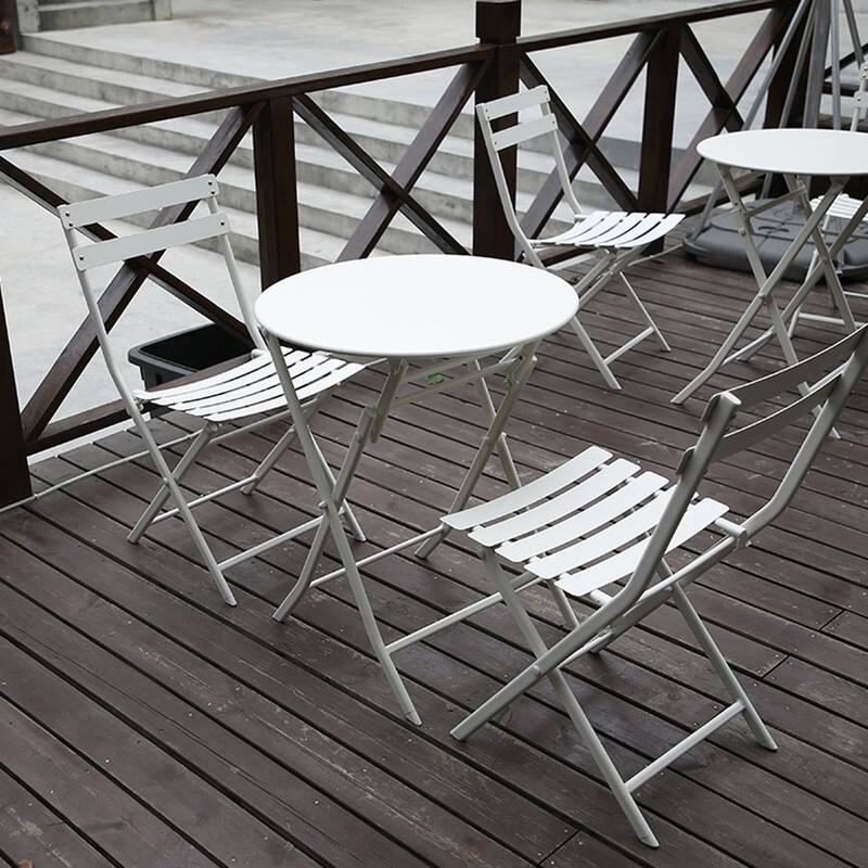 3 Piece Patio Bistro Set of Foldable Round Table and Chairs