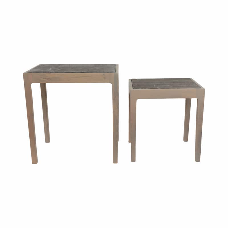 Marble Side Table Modern Rectangular Accent (Set of 2) - 18/22" Brown - 21" x 14" x 22"