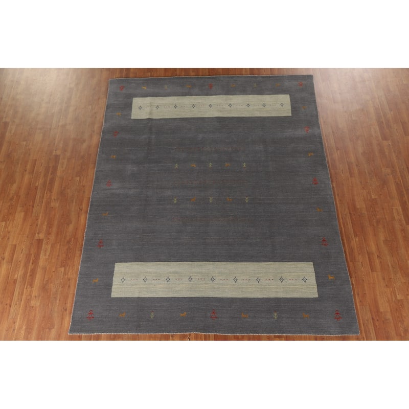 Tribal Gray Gabbeh Oriental Area Rug Hand-Knotted Wool Carpet - 8'1"x 9'11"