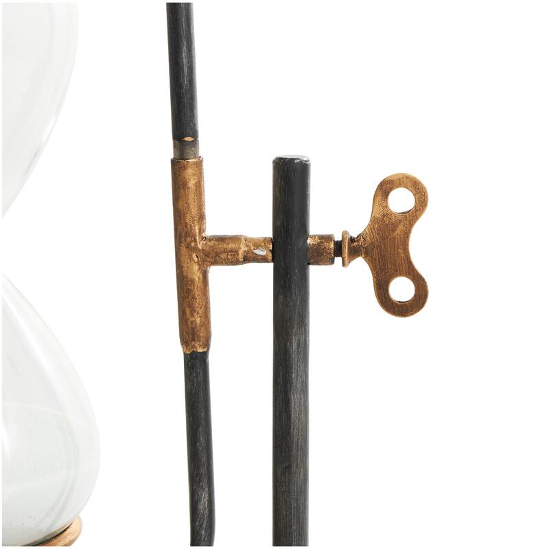 Black Metal Suspended Hourglass Timer with Gold Details