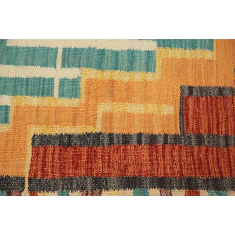 Hand Woven Oriental 100% Wool Carpet Southwestern Medallion Navy Blue & Blues Kilim Area Rug - 6' 9'' X 5' 0''