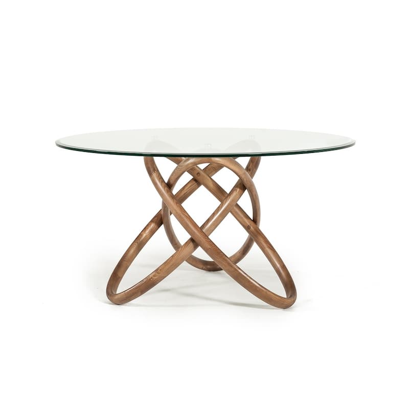 Modrest Mason Modern Round Glass & Walnut Dining Table