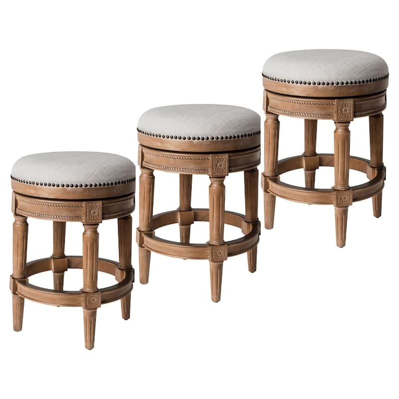 Maven Lane Pullman Backless Swivel Kitchen Stool - Set of 3 - White Oak - Counter Height