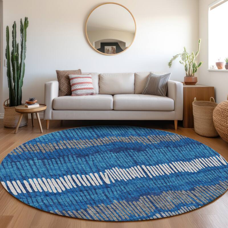 Premium Washable Super Soft Modern Sketches Mayfield Rug - Navy - 8' x 8'