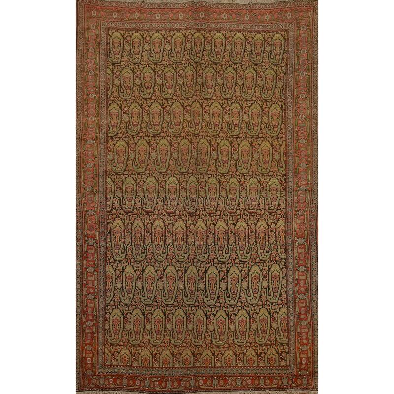 Hand Knotted Oriental 100% Wool Carpet Traditional Geometric Brown Senneh Area Rug - 6' 5'' X 4' 1''