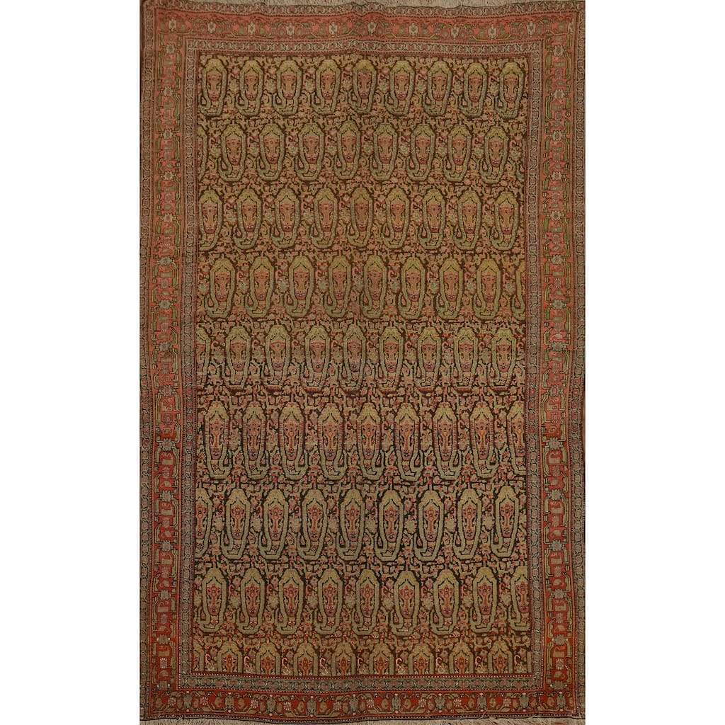 Hand Knotted Oriental 100% Wool Carpet Traditional Geometric Brown Senneh Area Rug - 6' 5'' X 4' 1''
