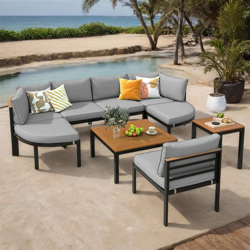 Modern Outdoor Conversation Set w/ Cushions, Patio Sectional Sofa Set