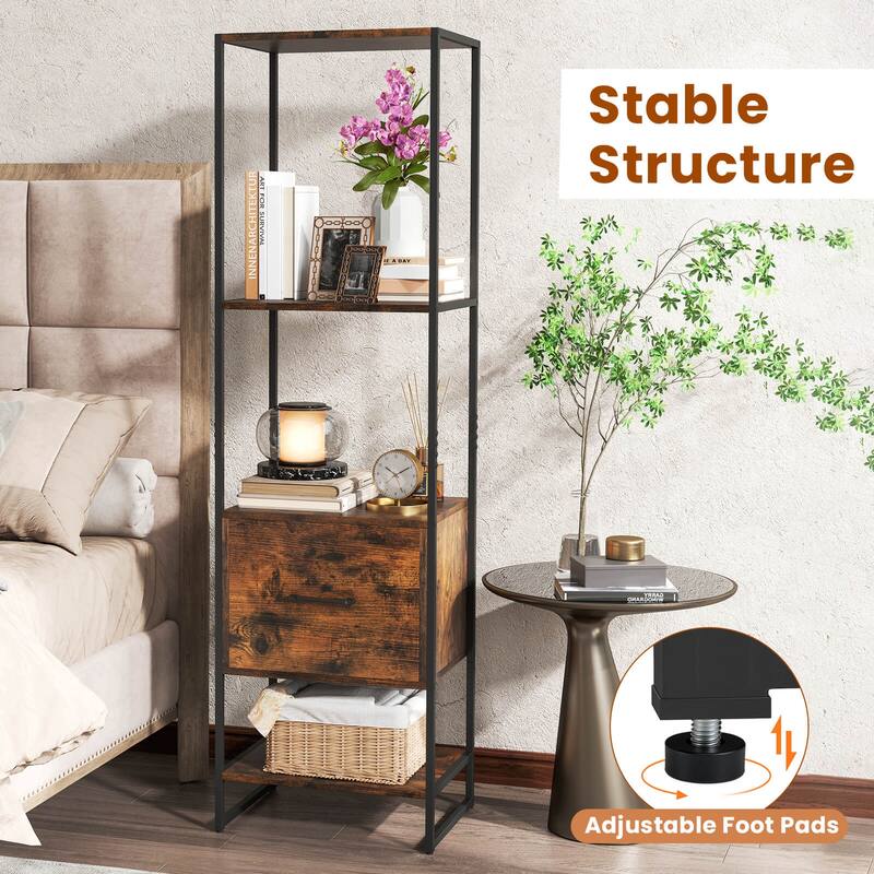 Costway 5-Tier Bookshelf with 4 Open Shelves Storage Drawer Modern - See Details