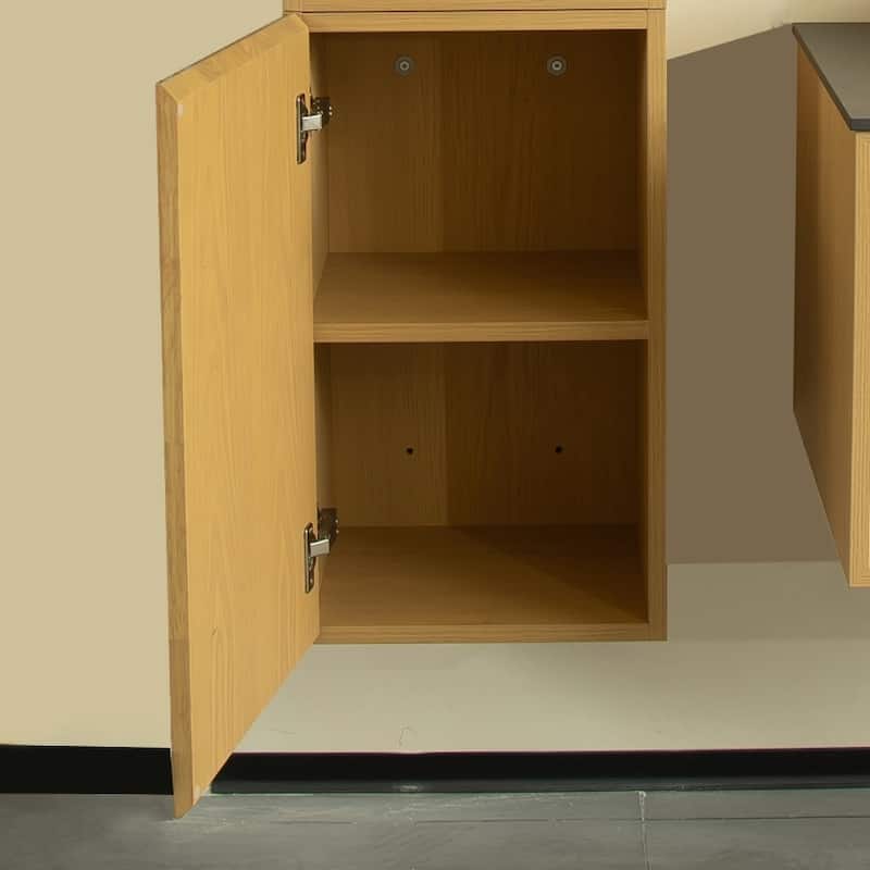 GDFStudio - Mitch Modern Tall Wall-Mounted Bathroom Storage Cabinet with Soft-Close Door, Corolla Oak Woodgrain Finish