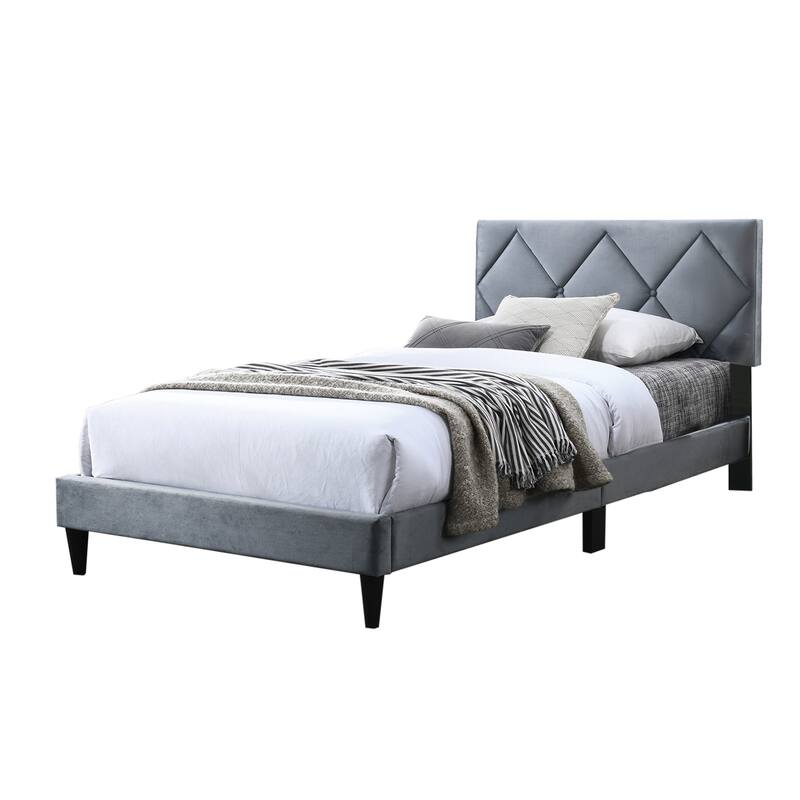 Velvet Upholstered Adjustable Headboard Full Bed with Tufting Design - Gray