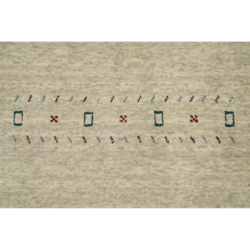 Hand Knotted Oriental 100% Wool Carpet Tribal Animal Pictorial Beige & Ivories Gabbeh Runner Rug - 9' 9'' X 2' 6''