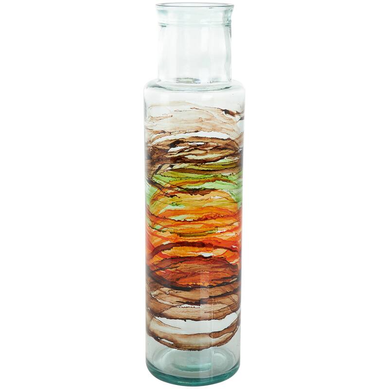 Clear Recycled Glass Abstract Vase with Swirled Colored Glass Bands
