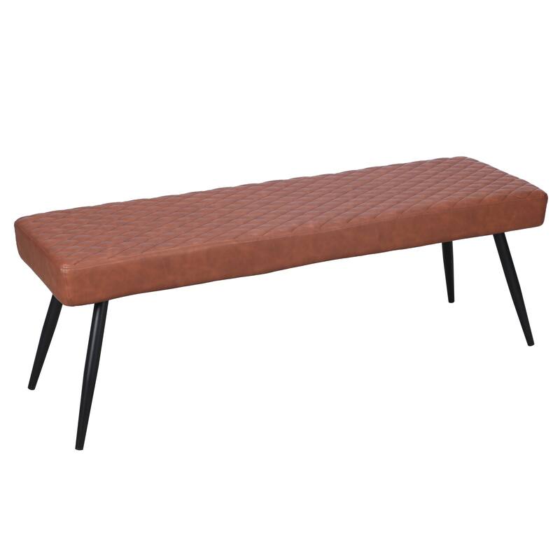 Contemporary Upholstered Dining Bench with Black Sanded Powder Coat Frame - Cognac