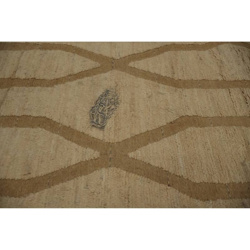Hand Knotted Oriental 100% Wool Carpet Modern Geometric Beige & Ivories Moroccan Area Rug - 13' 10'' X 10' 2''