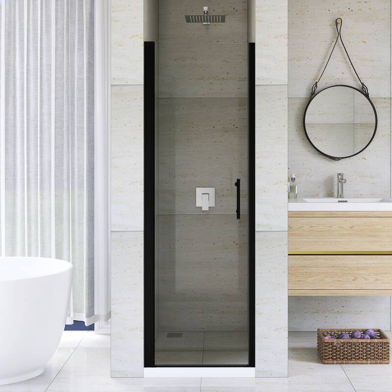 Pivot Semi-Frameless Shower Door in Matte Black Finish - 24'' x 0.23'' x 72''