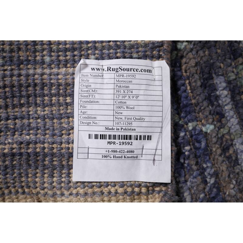 Blue Trellis Moroccan Area Rug Hand-Knotted Wool Carpet - 9'0"x 12'10"