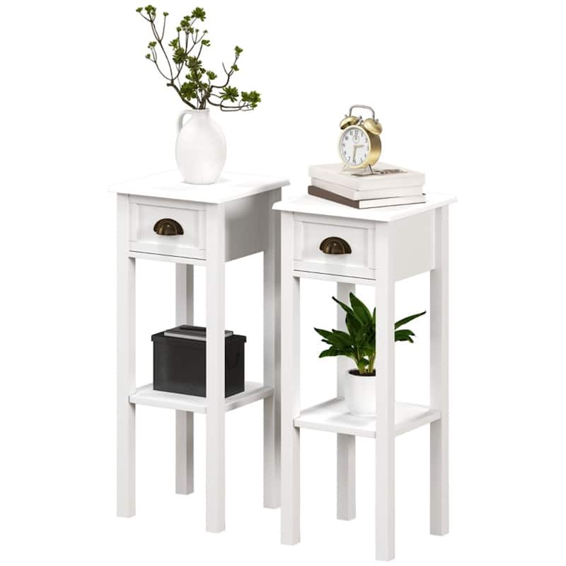 Lightweight and Stylish Bedroom Side Table with Storage Drawer and Bottom Shelf Ideal for Small Spaces