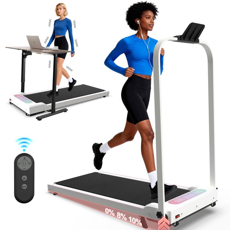 Foldable Treadmill with Handle Bar Incline, 2 in 1 Upgrade Portable Under Desk Walking Pad and Vibration Pad with Remote Control