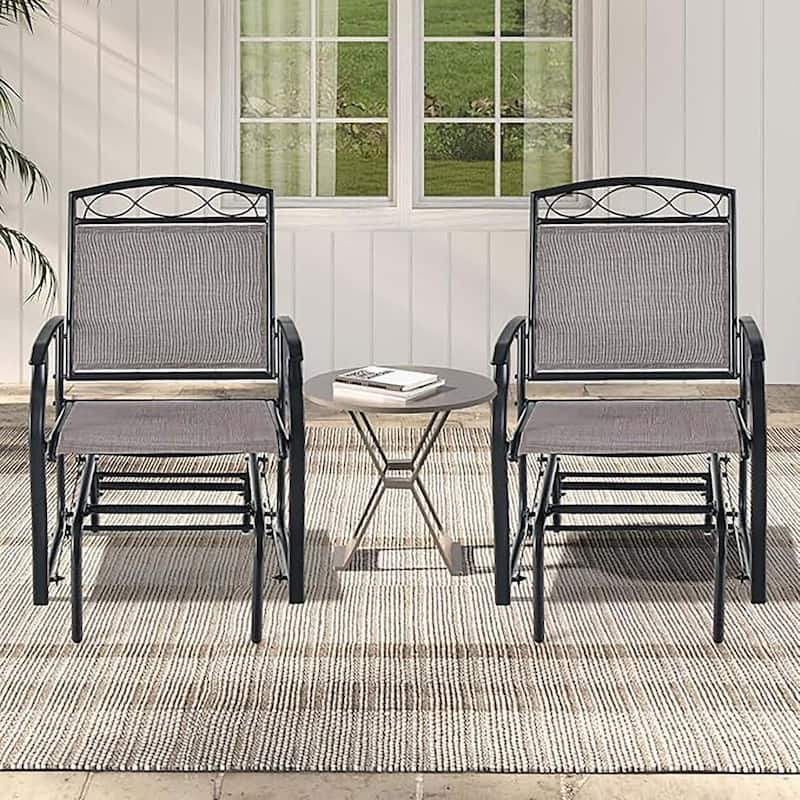 2PCS Patio Glider Set Single Rocking Chair Heavy-Duty Metal Frame