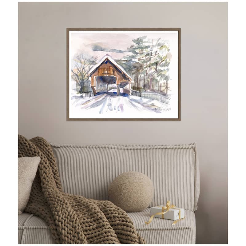Kate and Laurel Framed Canvas Vermont Snowy Bridge by Patricia Shaw