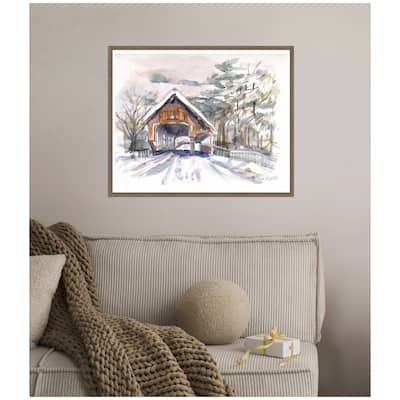 Kate and Laurel Framed Canvas Vermont Snowy Bridge by Patricia Shaw