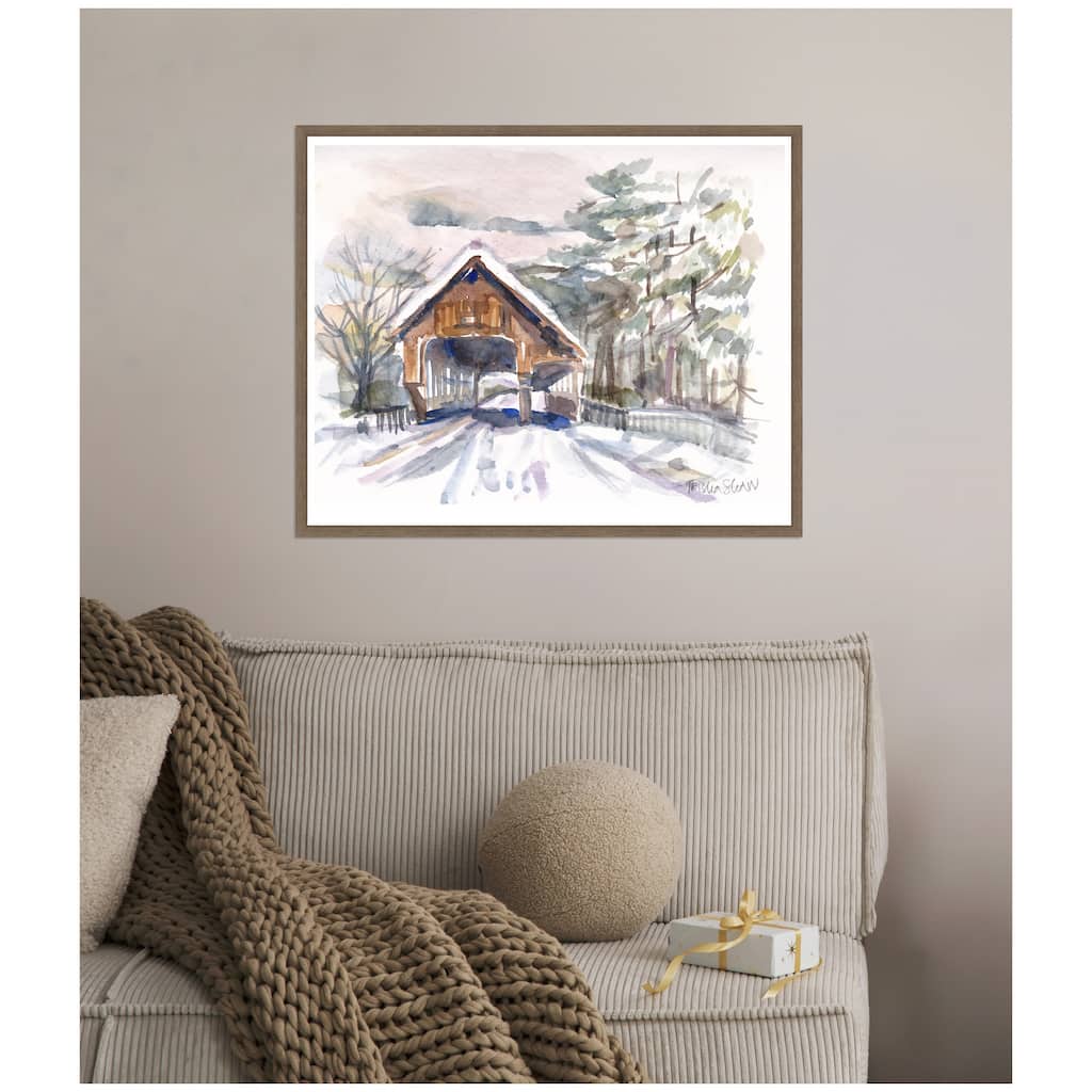 Kate and Laurel Framed Canvas Vermont Snowy Bridge by Patricia Shaw