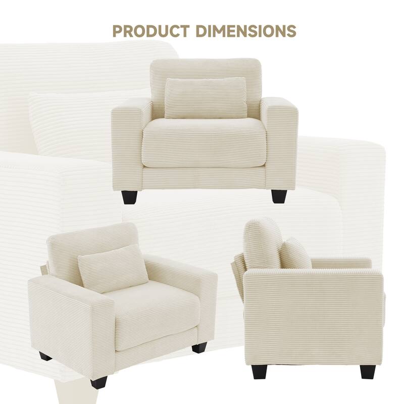 Corduroy Widened Single Sofa Chair, A Extra Lumbar Pillow