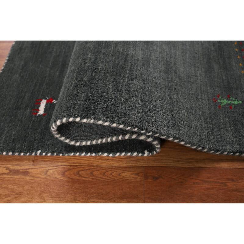 Tribal Green Gabbeh Indian Accent Rug Handmade Wool Carpet - 2'11" x 4'10"