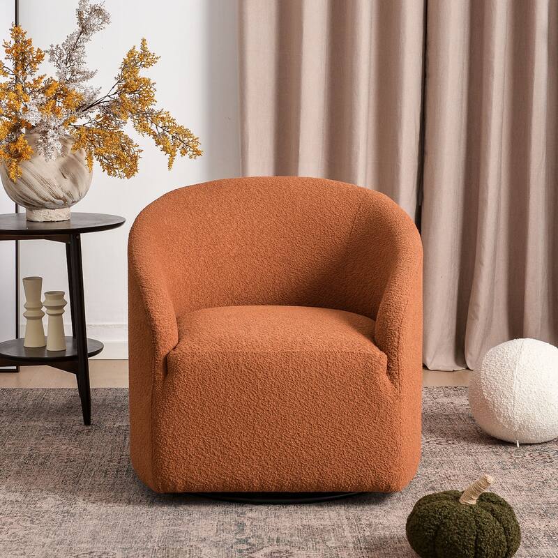 KINWELL 32"W Boucle Upholstered Swivel Barrel Accent Armchair